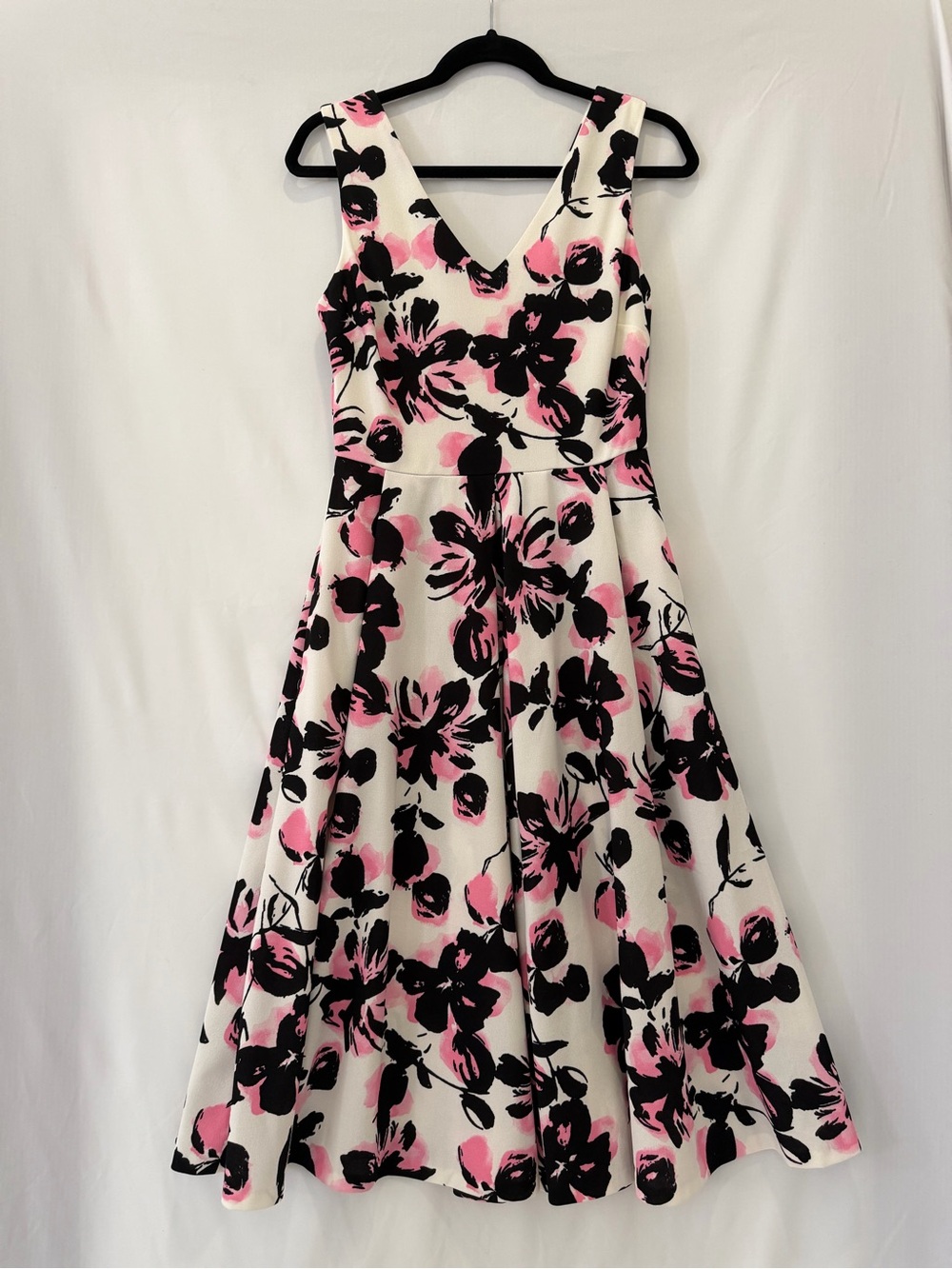 love...ady Cream Floral Fit-and-Flare Dress with Black & Pink Accents